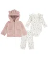 Huggies Baby Girls Sherpa Jacket, Bodysuit And Pants 3-piece Set In Multi