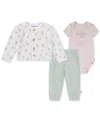 Huggies Baby Girls Turn Me Around Cotton Jacket, Bodysuit & Pants, 3-piece Set In Light Green,pink