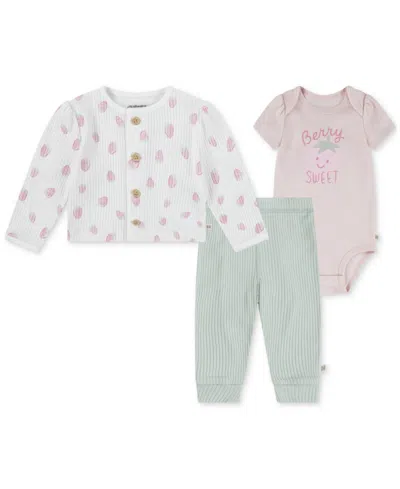 Huggies Baby Girls Turn Me Around Cotton Jacket, Bodysuit & Pants, 3-piece Set In Light Green,pink