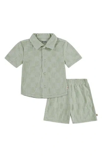 Huggies Babies'  Checkered Terry Short Sleeve Button-up Shirt & Shorts In Green
