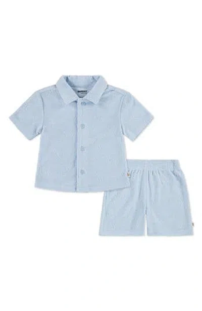 Huggies Babies'  Checkered Terry Short Sleeve Button-up Shirt & Shorts In Blue