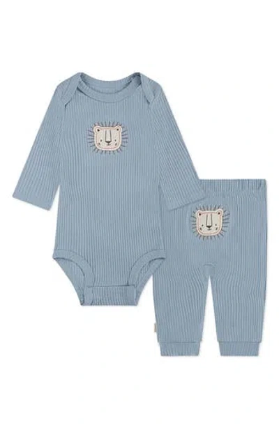 Huggies Babies'  Lion Organic Combed Cotton Long Sleeve Bodysuit & Pants Set In Blue