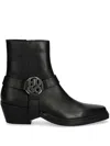 Hugo Boss Ankle Boots In Leather With Metallic Stacked-logo Trim In Black