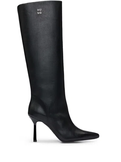 Hugo Boss 90mm Logo-lettering Boots In 黑色