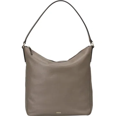 Hugo Boss Hugo Alyce Leather Hobo Bag In Medium Brown