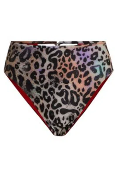 Hugo Animal-print Bikini Bottoms With Stacked-logo Charm In Patterned