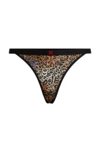 Hugo Animal-print Thong With Stacked-logo Waistband In Patterned
