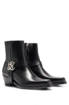 Hugo Boss Ankle Boots In Leather With Metallic Stacked-logo Trim In Black