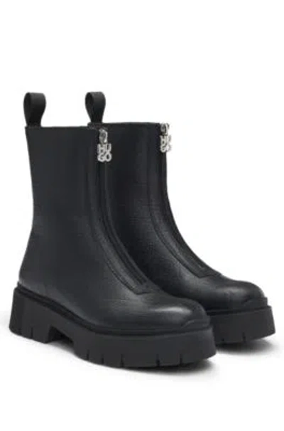 HUGO BOSS ANKLE BOOTS IN TUMBLED LEATHER WITH FRONT ZIP