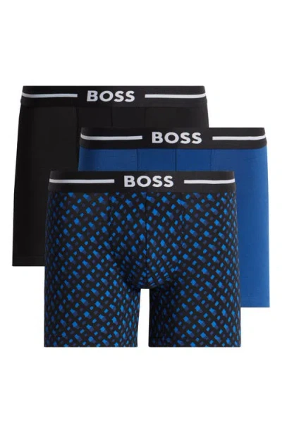 Hugo Assorted 3-pack Bold Stretch Cotton Boxer Briefs In Blue Assorted