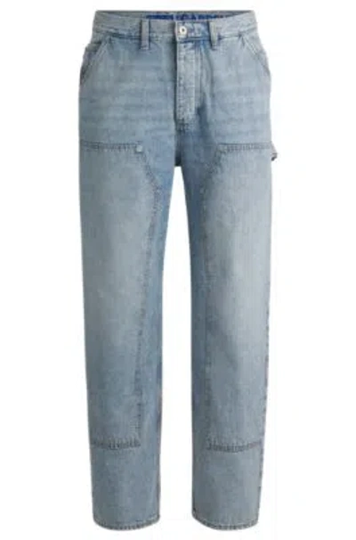 Hugo Boss Baggy-fit Carpenter Jeans In Cotton Denim In Turquoise