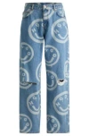 Hugo Boss Baggy-fit Distressed Jeans With Happy Hugo Smileys In Patterned