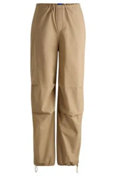 Hugo Baggy-fit Parachute Trousers In Cotton Canvas In Light Beige