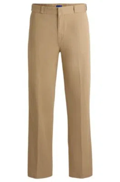 Hugo Baggy-fit Trousers In Cotton Twill In Beige