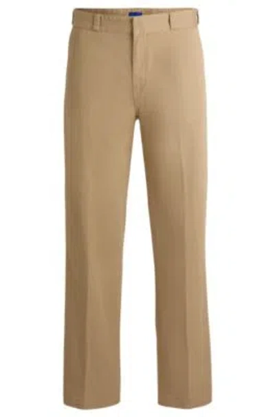 Hugo Boss Baggy-fit Trousers In Cotton Twill In Beige