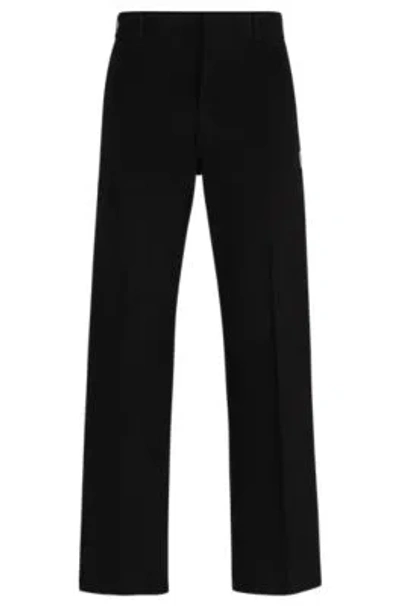 Hugo Baggy-fit Trousers In Cotton Twill In Black