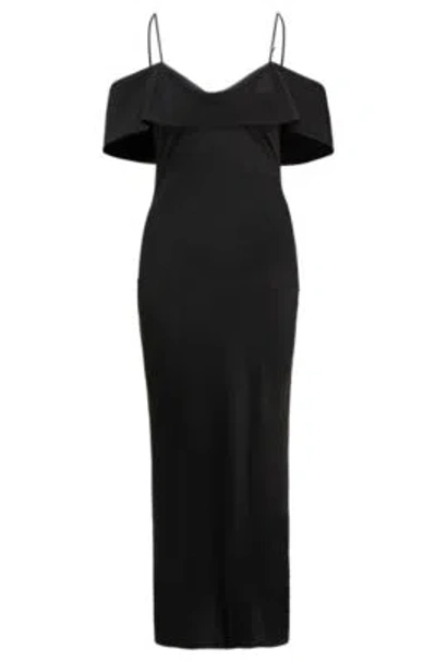 Hugo Boss Bardot-neckline Dress In Satin In Black