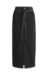 Hugo Boss Belted Maxi Skirt In Salt-and-pepper Stretch Denim In Dark Grey