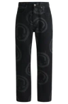 Hugo Boss Black Baggy-fit Jeans With Happy Hugo Print In Black