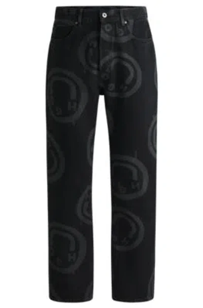 Hugo Boss Black Baggy-fit Jeans With Happy Hugo Print