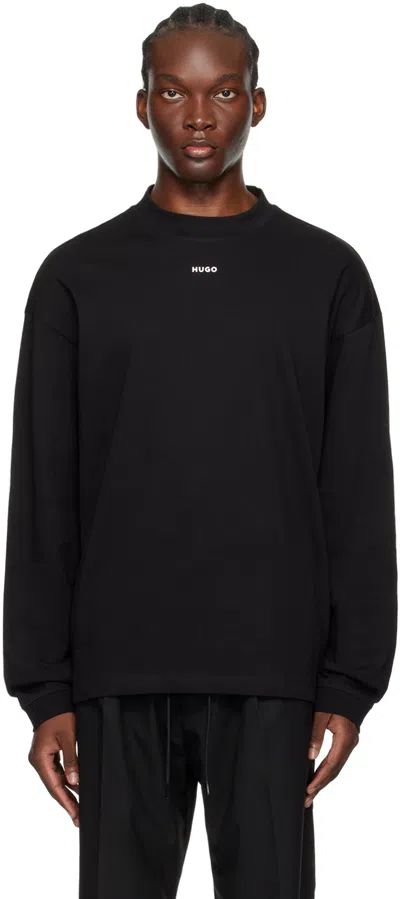 Hugo Black Bonded Long Sleeve T-shirt In 001-black