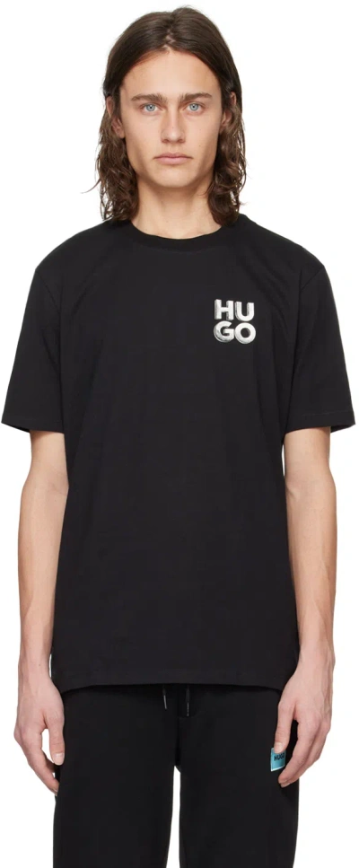 Hugo Black Crewneck T-shirt In 001-black