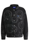Hugo Boss Relaxed-fit Denim Jacket With Happy Hugo Print In Black