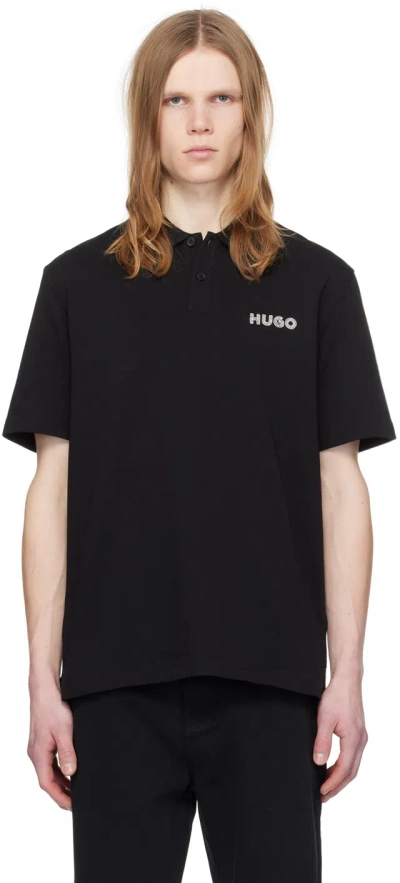 Hugo Black Embroidered Polo In 001-black