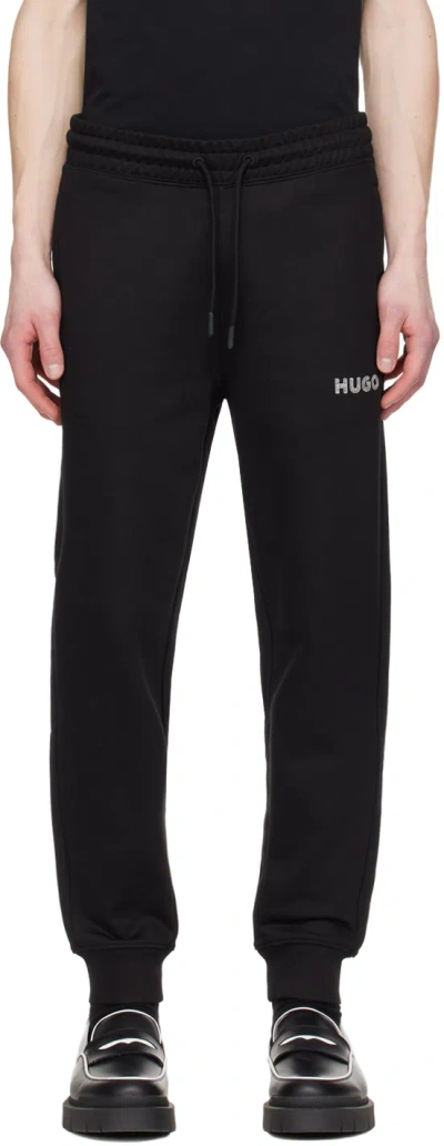 Hugo Black Embroidered Sweatpants In 001-black