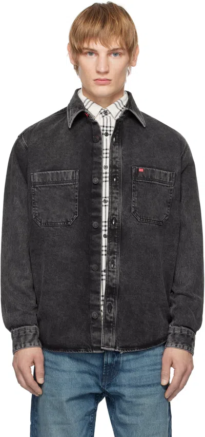 Hugo Black Faded Denim Shirt In 019-charcoal