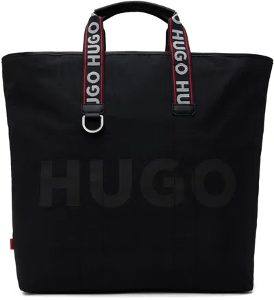 Hugo Black Logo-printed Tote In 001-black