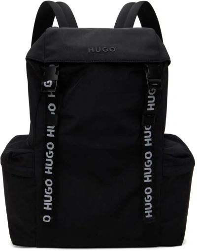 Hugo Flap-closure Backpack With Branded Webbing In 001-black