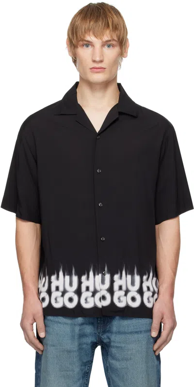 Hugo Black Oversized-fit Smoke Logo-print Hem Shirt