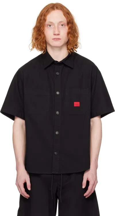 Hugo Black Patch Shirt In 001-black