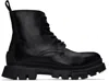 Hugo Boss Half Boots In Grained Leather With Signature-stripe Tape In 001-black