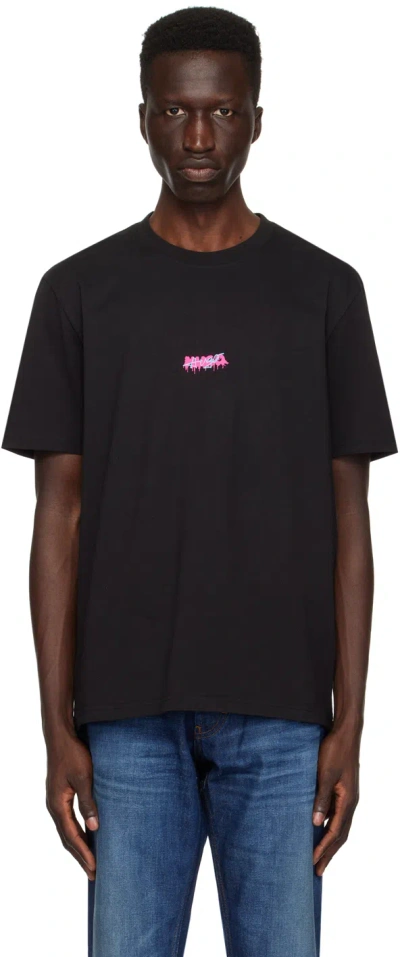 Hugo Black Print T-shirt In 001-black