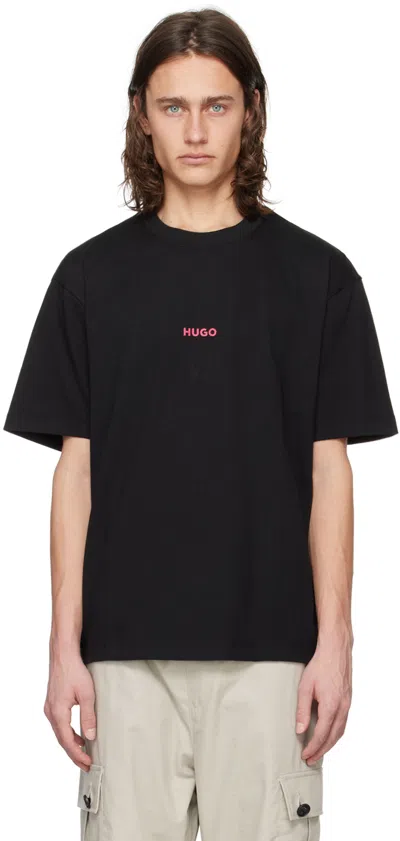 Hugo Black Printed T-shirt In 001-black