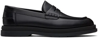 Hugo Boss Black Rubber Sole Brush-off Leather Loafers In 001-black