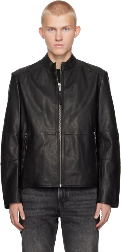 HUGO BLACK SLIM-FIT LEATHER JACKET