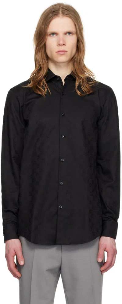 Hugo Black Spread Collar Shirt In 001-black