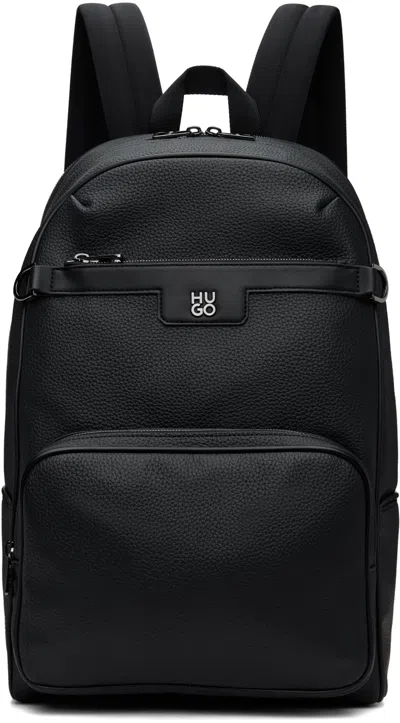 Hugo Black Stacked Logo Backpack In 001-black
