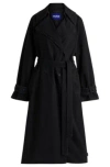 Hugo Boss Black Stretch-cotton-denim Trench Coat With Painted Motif In Black