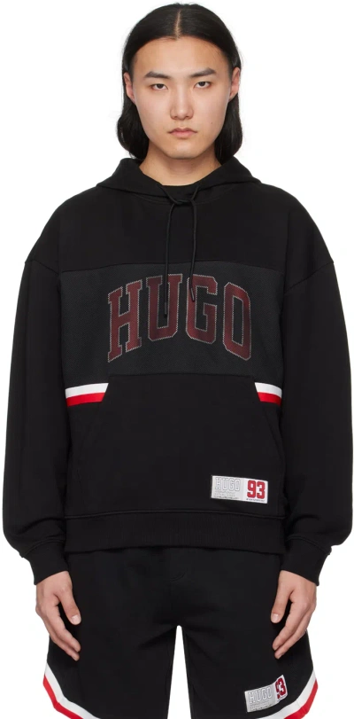 Hugo Black Striped Hoodie In 001-black