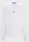 Hugo Boss Cotton-terry Sweatshirt With Blue Logo Label In Bianco