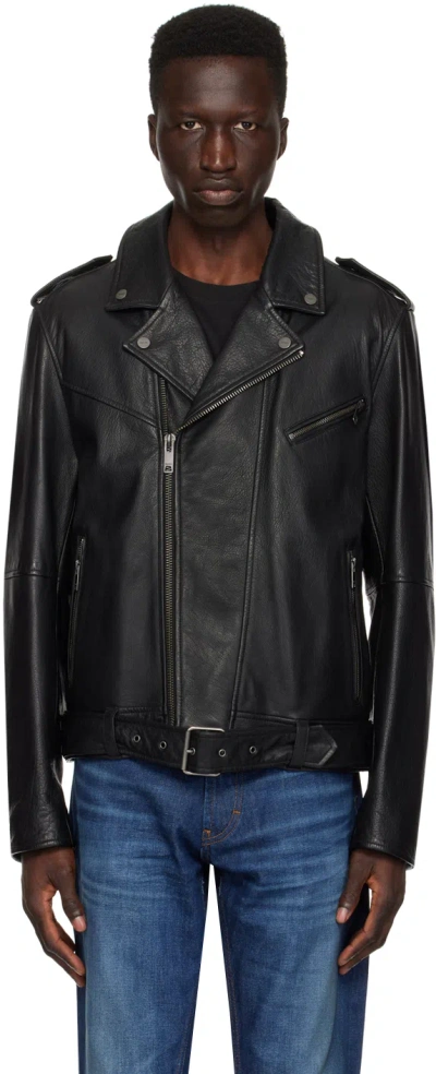Hugo Black Zip Leather Jacket In 001-black