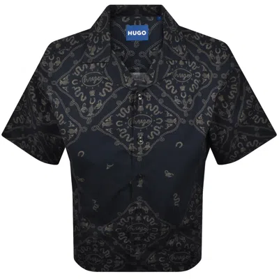Hugo Blue All Over Print Shirt Dark Blue