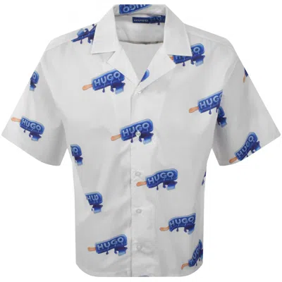 Hugo Blue All Over Print Shirt White In Multi