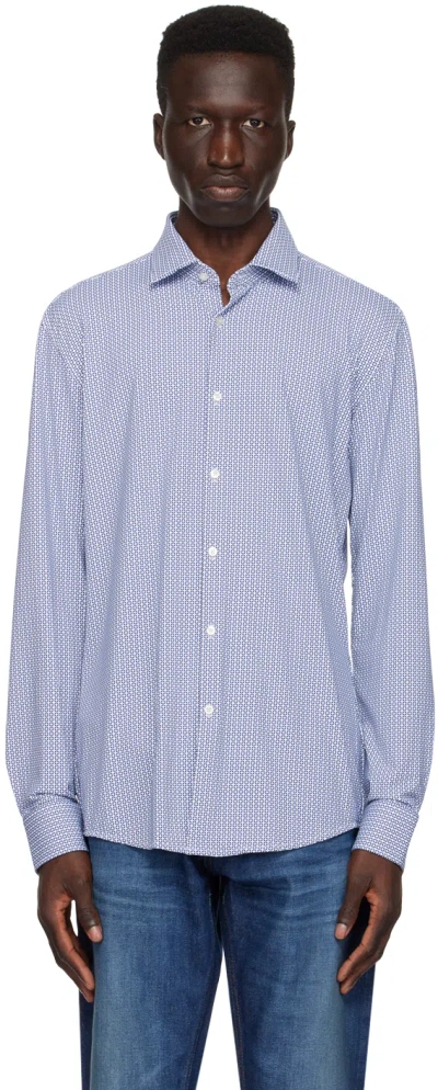 Hugo Blue & White Print Shirt In 459-light/pastelblue