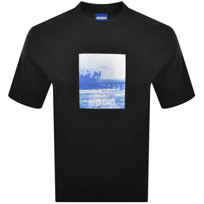 Hugo Blue Artwork T Shirt Black