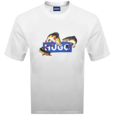 Hugo Blue Artwork T Shirt Open White